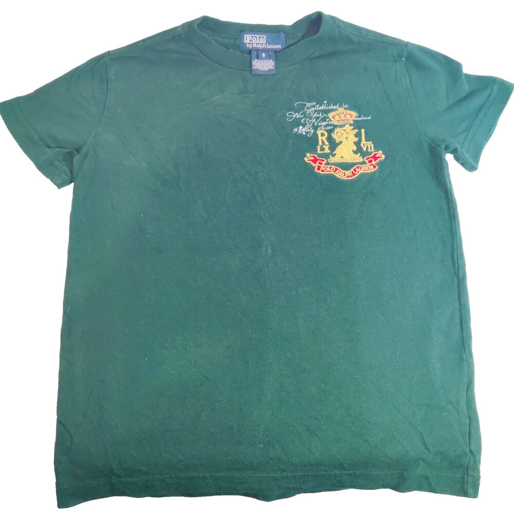 Vintage Y2K Ralph Lauren Polo Green Boys Size 5 Embroidered Round Neck T-shirt